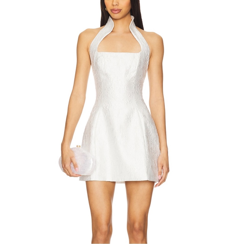 Lovers + Friends White Textured Halter Square-Neck Mini Dress